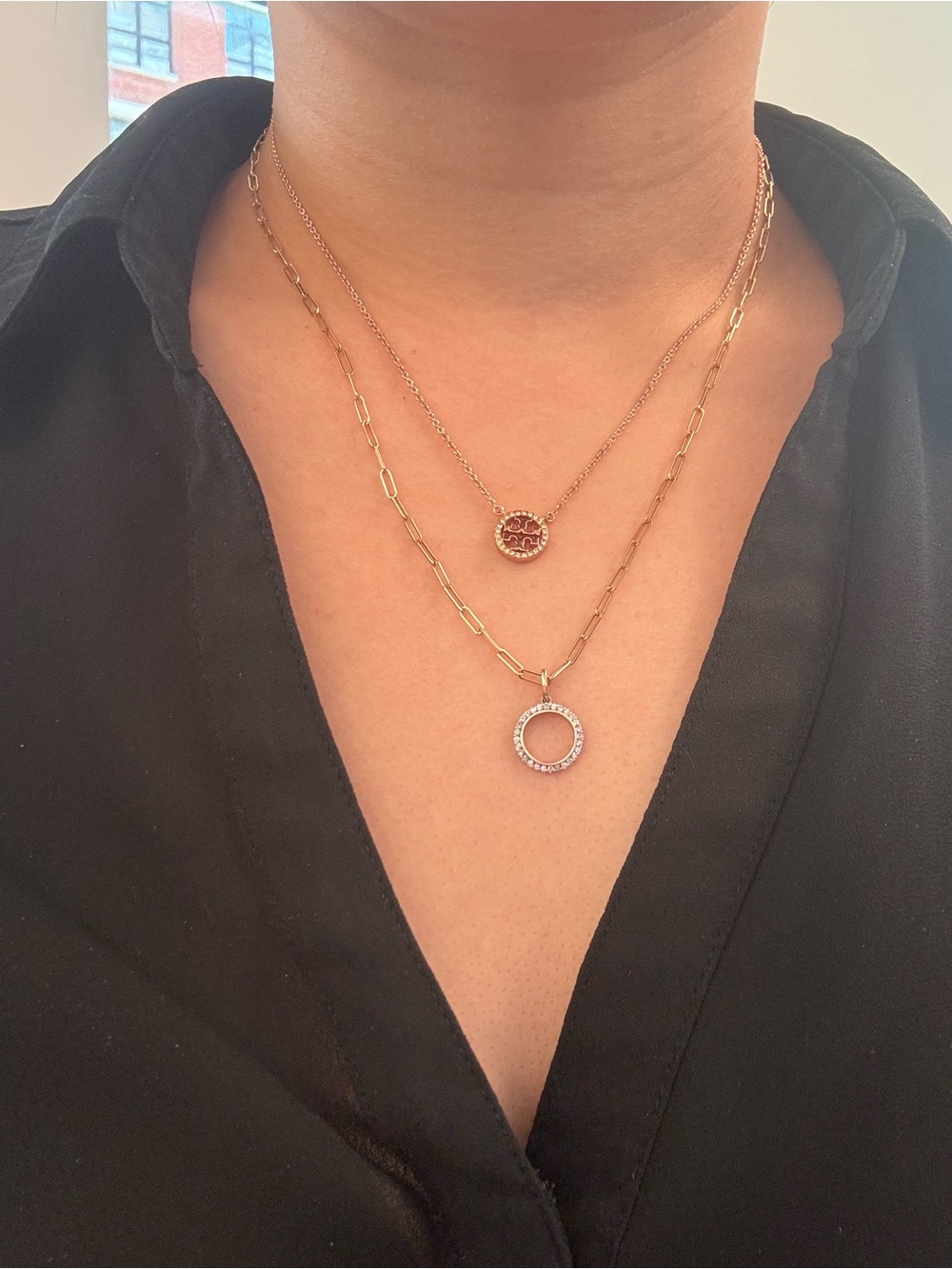 Tory Burch Rose Gold Icon Pave Necklace